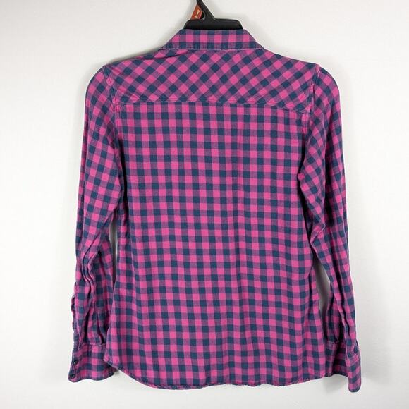 Eddie Bauer Women’s Shirt Small Plaid Long Sleeve Button Front Cotton Pink Blue - Picture 4 of 4